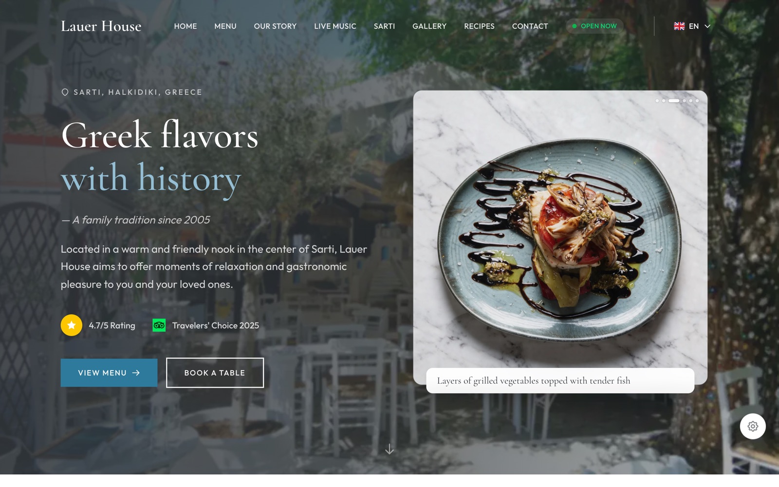 เว็บไซต์ Lauer House ร้านอาหารในเมือง Sarti ประเทศกรีซ สร้างโดย SiamRise