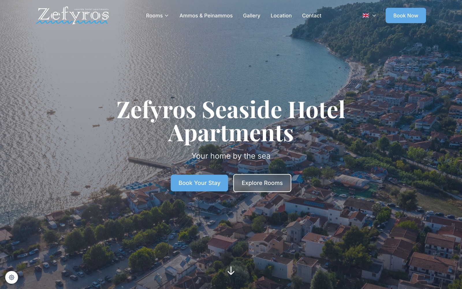 เว็บไซต์ Zefyros โรงแรมและอพาร์ตเมนต์ริมทะเลในเมือง Siviri ประเทศกรีซ สร้างโดย SiamRise